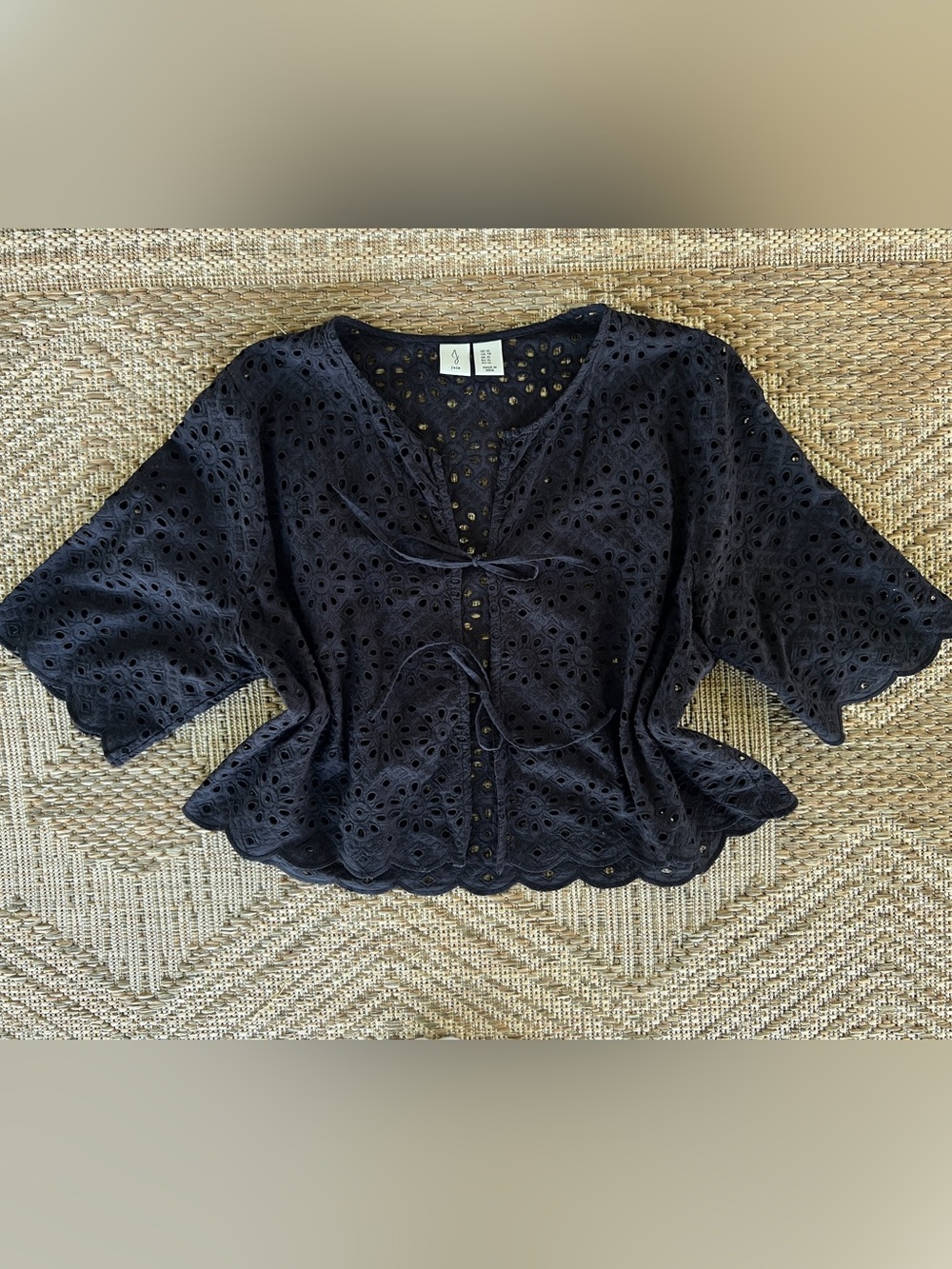 Joie Black Eyelet Tie-Front Cotton Blouse